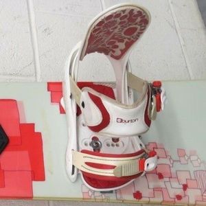 Used Burton Stiletto Snowboard Bindings, White/Red
